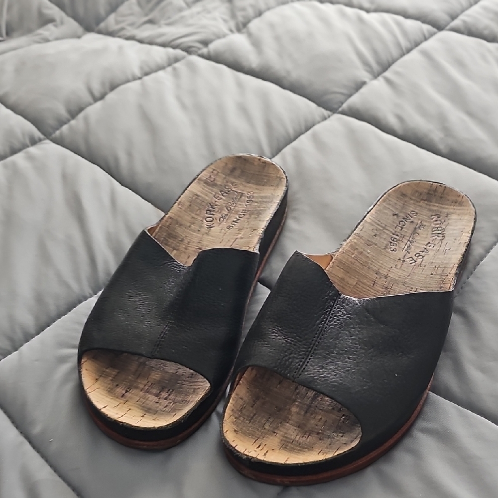 Black Leather Slide Sandals